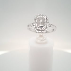 18ct White Gold Emerald Style Halo Ring