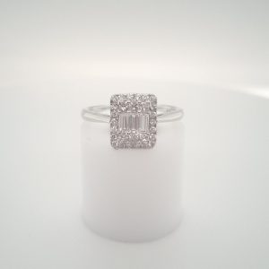 9ct White Gold Emerald Style Diamond Ring