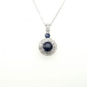 9ct White Gold Diamond and Sapphire Pendant