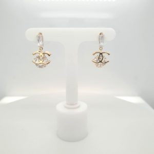 Gold Plated C/z Drop "C" Earring