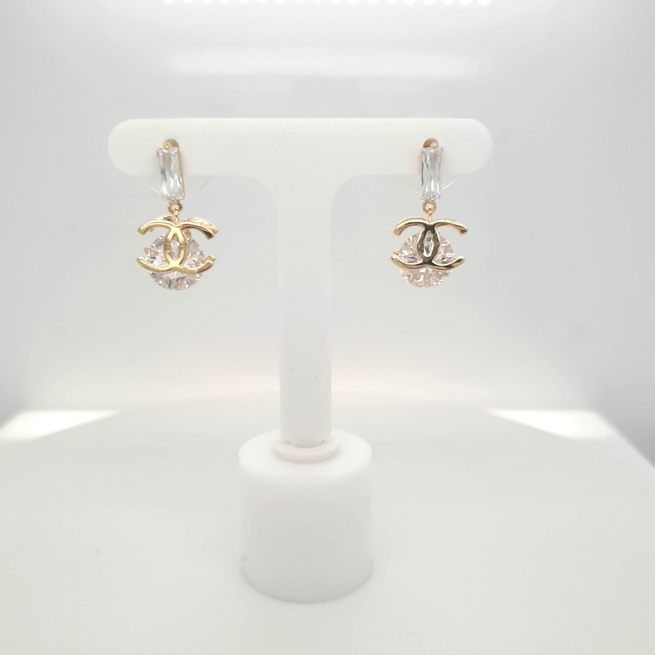 Gold Plated C/z Drop "C" Earring