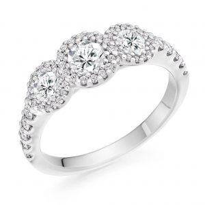 Platinum Halo 3 Stone Ring